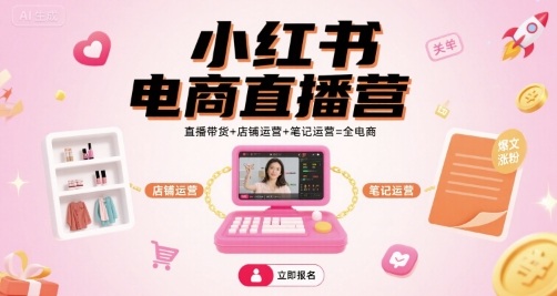 小红书电商直播营，直播带货+店铺运营+笔记运营=全电商-共项网