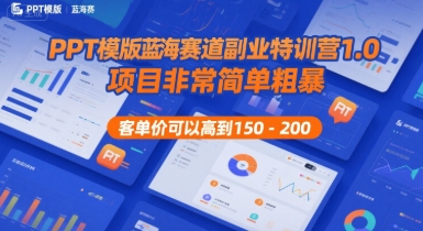 PPT模版蓝海赛道副业特训营1.0，项目非常简单粗暴，客单价可以高到150-200-共项网