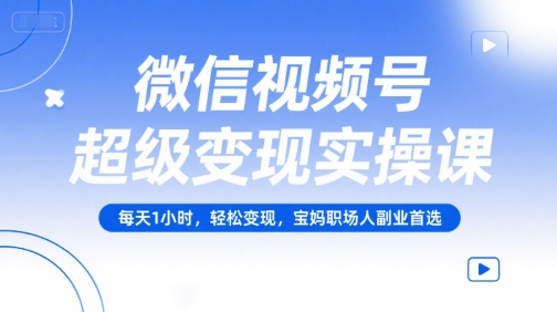 微信视频号超级变现实操课，每天1小时，轻松变现，宝妈职场人副业首选-共项网