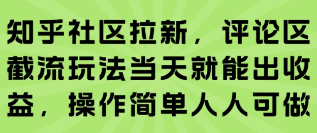 知乎社区拉新，评论区截流玩法当天就能出收益，操作简单人人可做-共项网