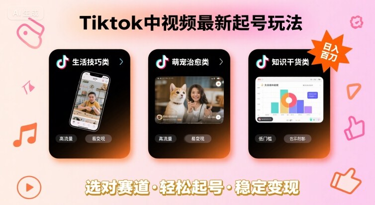 Tiktok中视频最新起号玩法，想要日入百刀，做好这几个赛道就可以了-共项网