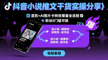 抖音小说推文干货实操分享，混剪+AI图片卡特效爆量全流程，0粉丝0门槛可做-共项网