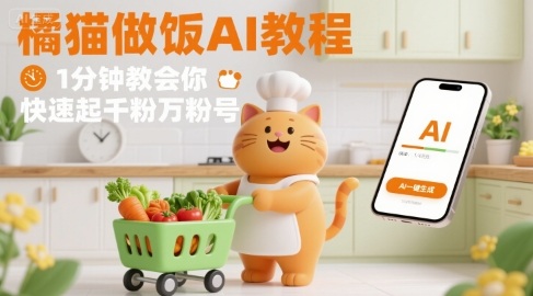 有趣的橘猫买菜做饭视频，用AI一键搞定，1分钟教会你，快速起千粉万粉号-共项网